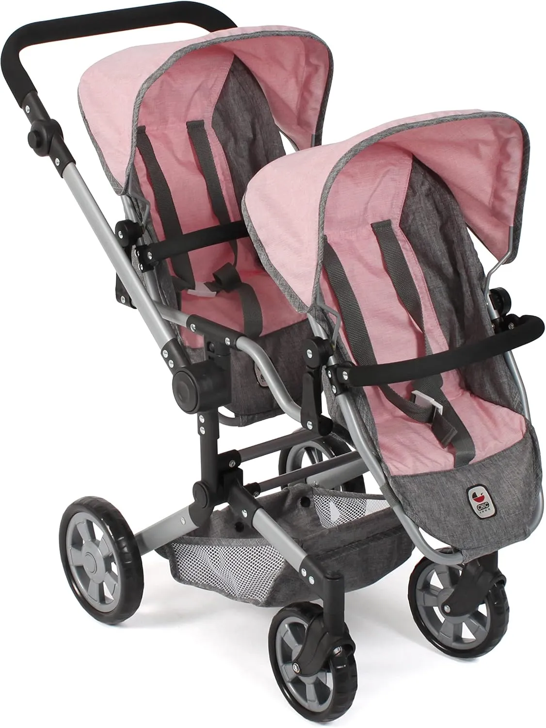 Linus Duo Doll's Pram, Twin Doll's Pram for Children from 4 to 8 Years, Melange Grey, Pink, 690-15