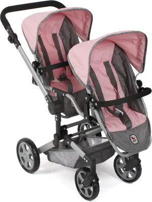 Linus Duo Doll's Pram, Twin Doll's Pram for Children from 4 to 8 Years, Melange Grey, Pink, 690-15