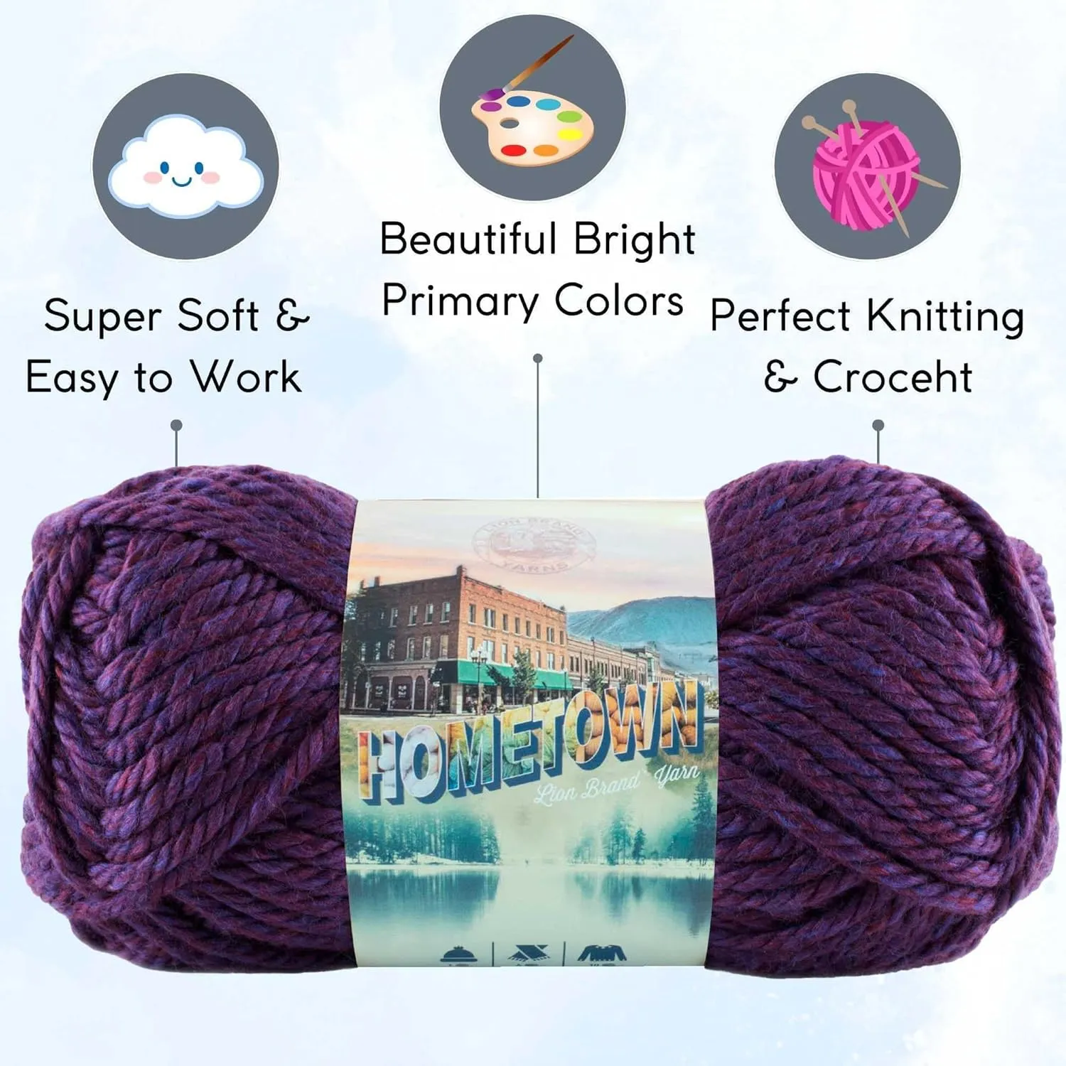 Lion Brand Hometown Portland Wine 135-148 (3-Skeins - Same Dye Lot) #6 S Bulky Acrylic Yarn for Crocheting and Knitting with Project Bag
