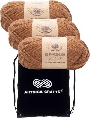 Lion Brand Re Spun Thick & Quick Cider 843-125 (3-Skeins - Same Dye Lot) Weight S Bulky #6 Polyester Yarn for Crocheting and Knitting with Project Bag