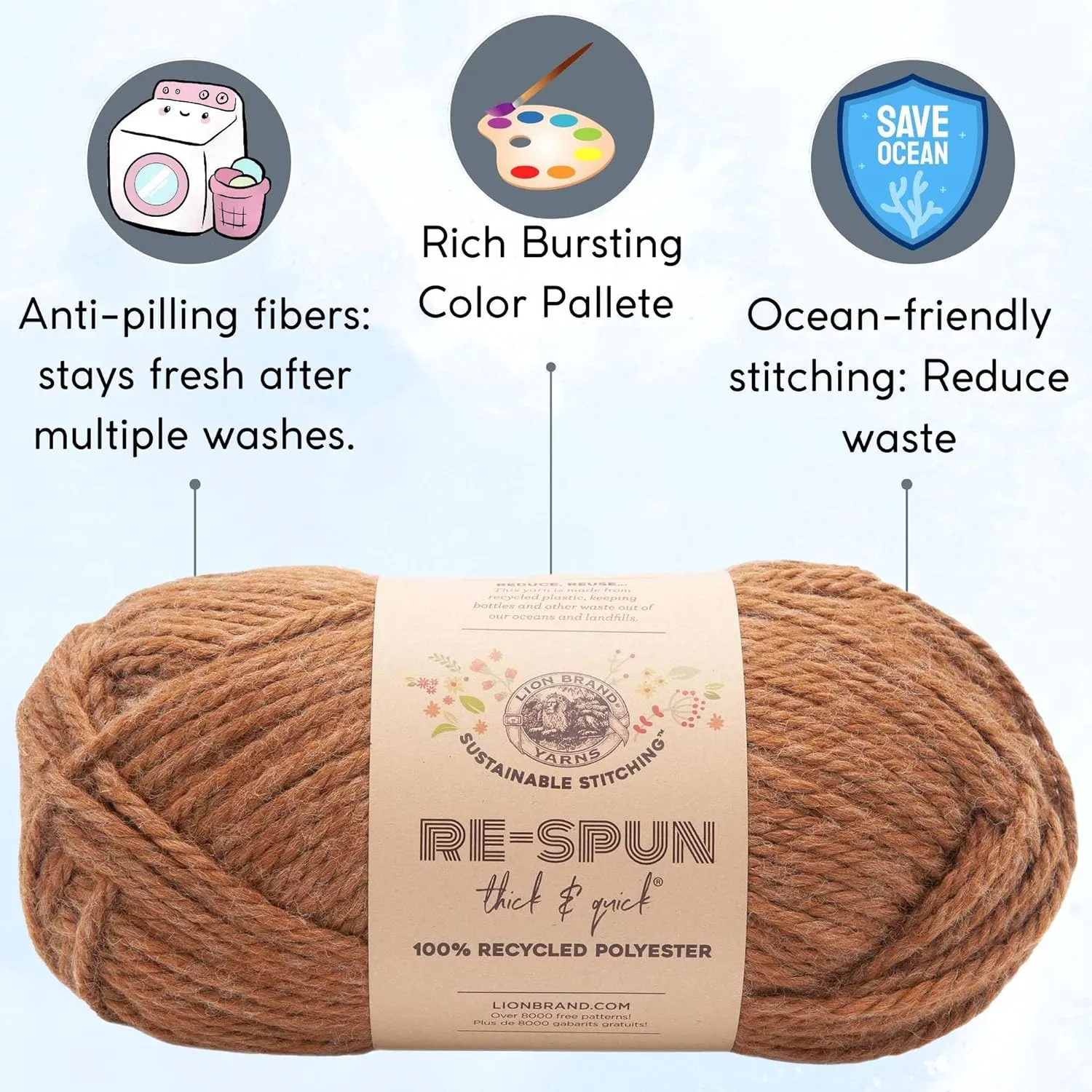 Lion Brand Re Spun Thick & Quick Cider 843-125 (3-Skeins - Same Dye Lot) Weight S Bulky #6 Polyester Yarn for Crocheting and Knitting with Project Bag