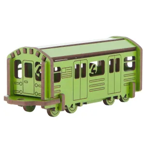 Little & Wood: Woodlet: Medium - NYC Subway 4 Train - Green, 3D Wooden Kit-Set, City Transportation Puzzle, Easy Assembly, Pop Build Fun, Ages 6 
