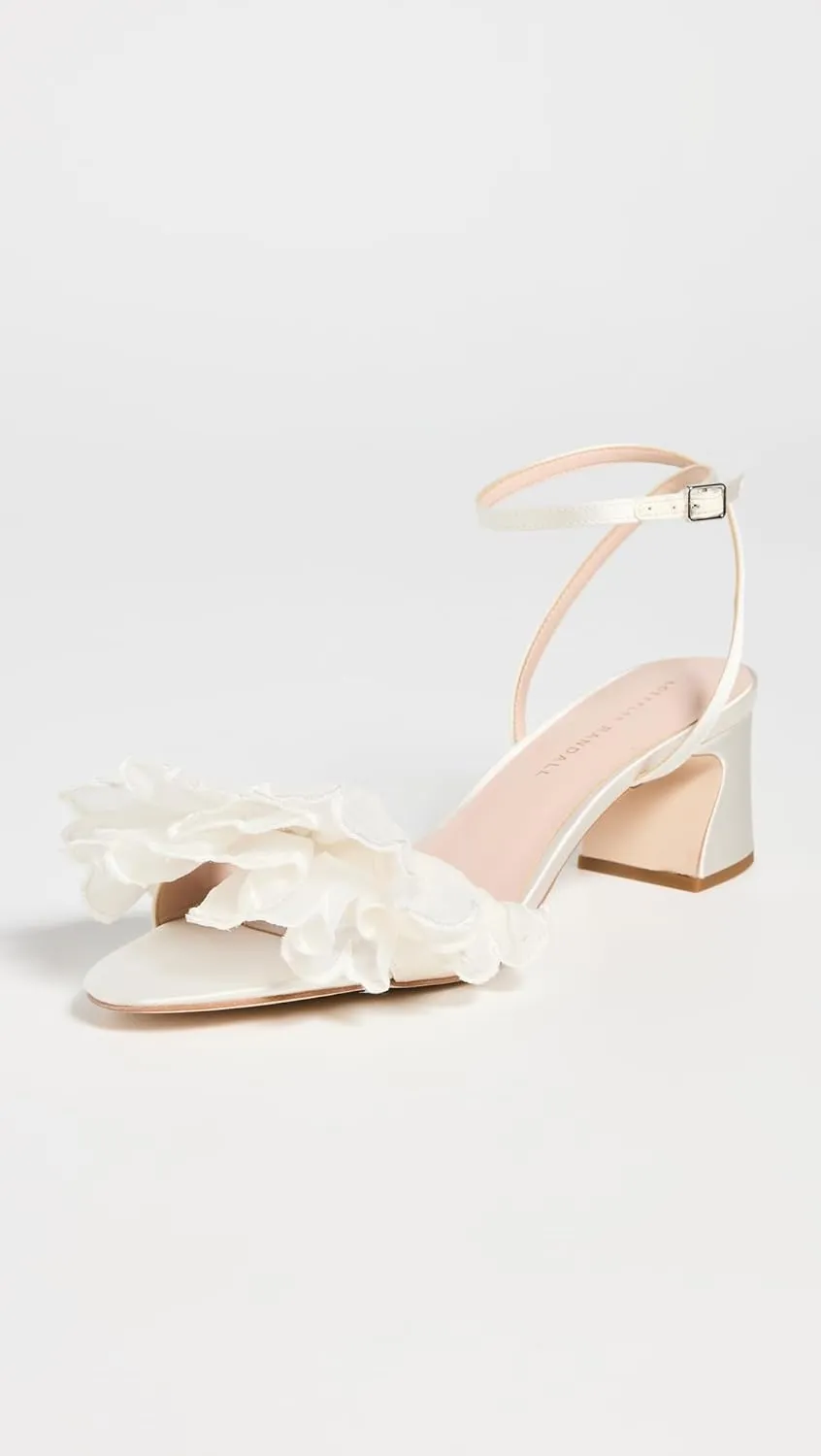 Loeffler Randall Women's Aria Scalloped Ruffle Mid Heel Sandals with Ankle Strap