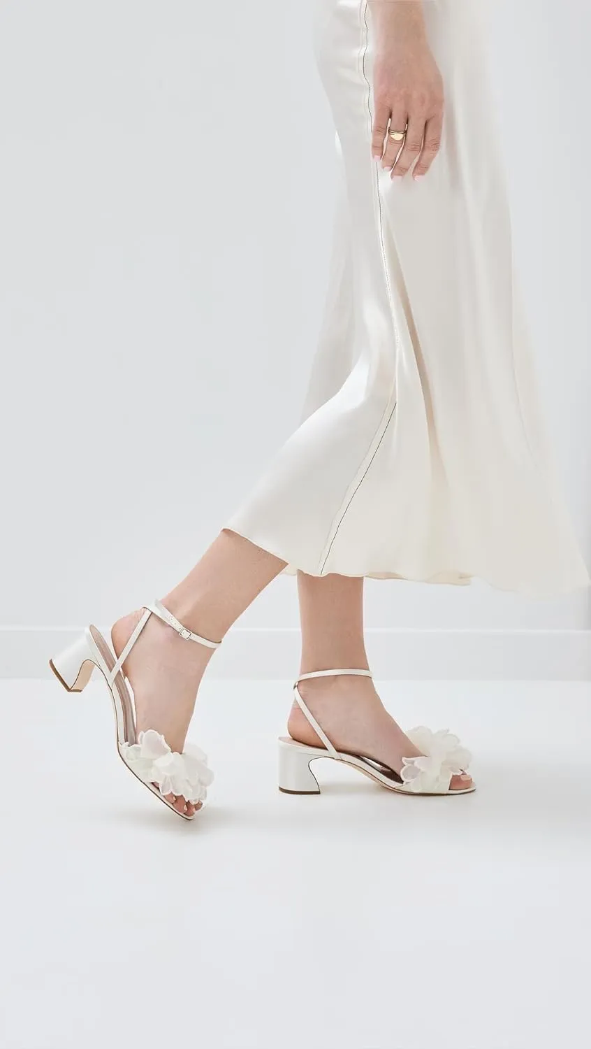 Loeffler Randall Women's Aria Scalloped Ruffle Mid Heel Sandals with Ankle Strap