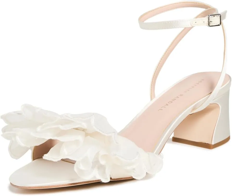 Loeffler Randall Women's Aria Scalloped Ruffle Mid Heel Sandals with Ankle Strap