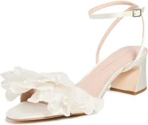 Loeffler Randall Women's Aria Scalloped Ruffle Mid Heel Sandals with Ankle Strap