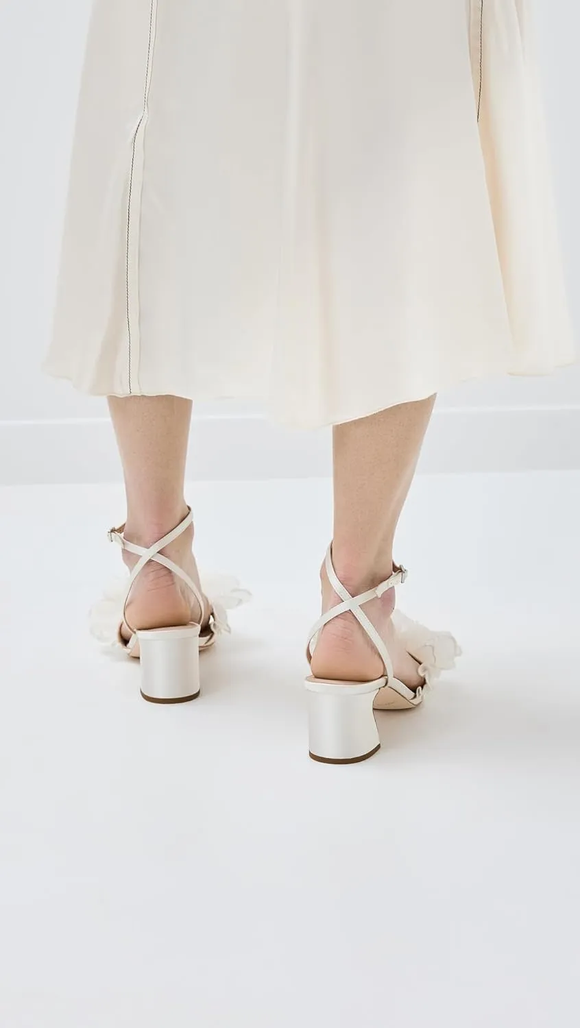 Loeffler Randall Women's Aria Scalloped Ruffle Mid Heel Sandals with Ankle Strap