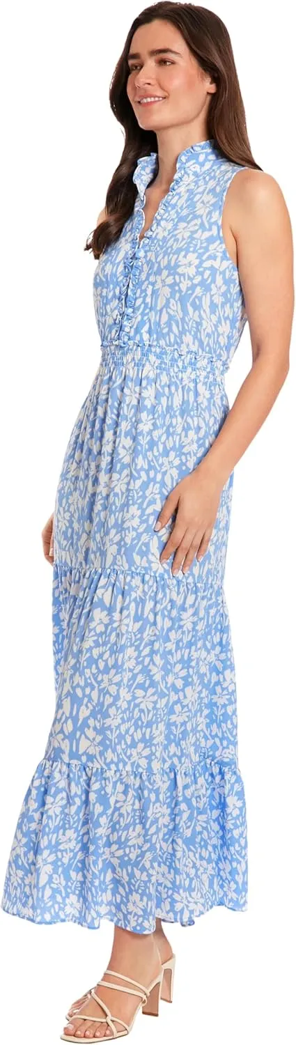 London Times Women's Easy Feminine Versatile Smocked Waist Ruffle Neckline