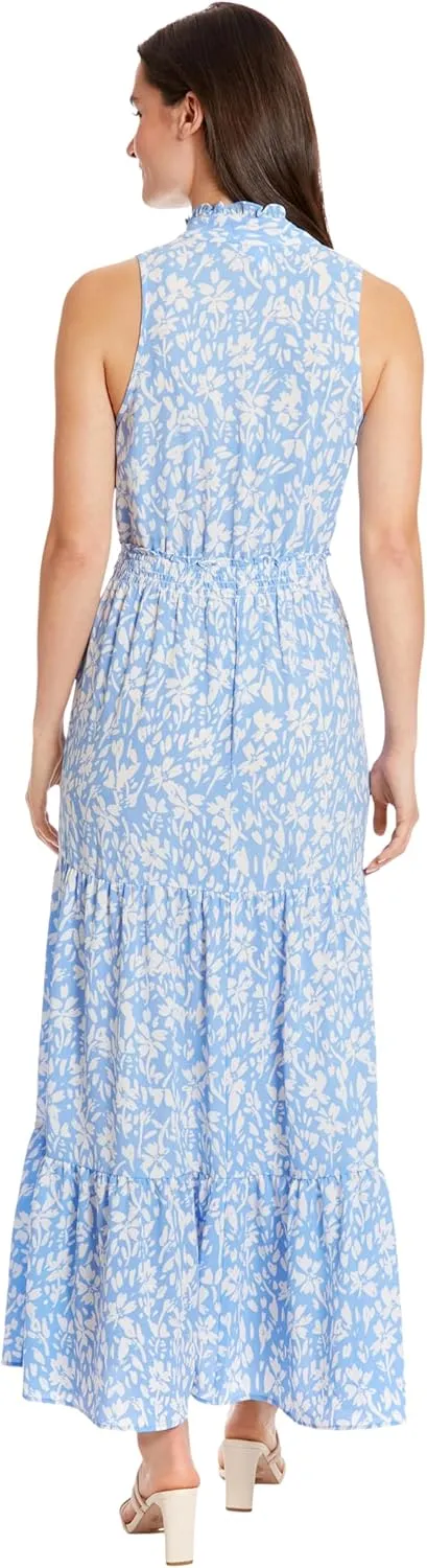 London Times Women's Easy Feminine Versatile Smocked Waist Ruffle Neckline