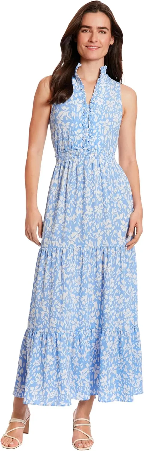 London Times Women's Easy Feminine Versatile Smocked Waist Ruffle Neckline