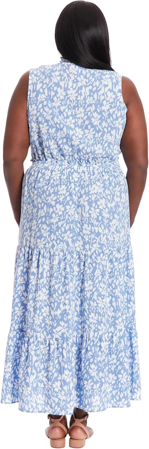 London Times Women's Easy Feminine Versatile Smocked Waist Ruffle Neckline
