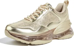 LUCKY STEP Women's Air Cushion Rhinestone Fashion Sneakers Chunky Rave Sparkly Casual Comfortable Walking Shoes