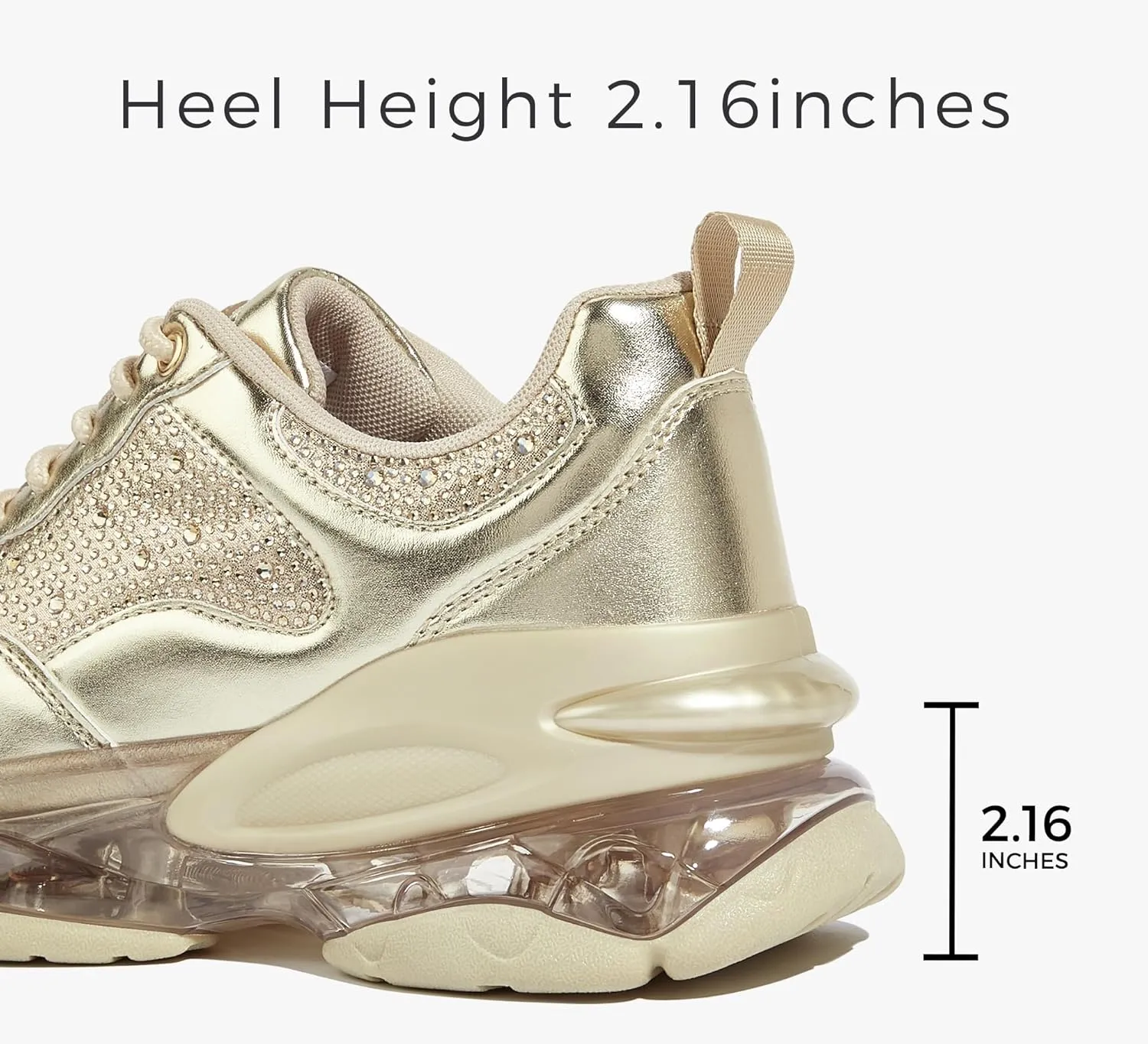 LUCKY STEP Women's Air Cushion Rhinestone Fashion Sneakers Chunky Rave Sparkly Casual Comfortable Walking Shoes