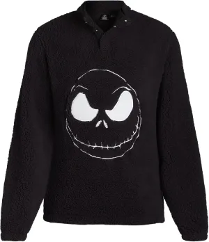 Mad Engine Nightmare Before Christmas Men's Pullover Sweater Jack Skellington Adult 1/4 Snap Fuzzy Jacket