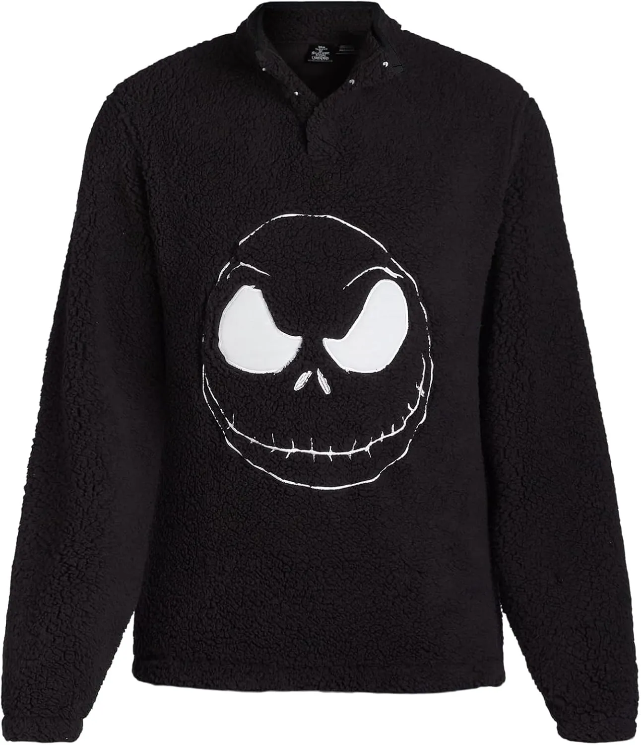 Mad Engine Nightmare Before Christmas Men's Pullover Sweater Jack Skellington Adult 1/4 Snap Fuzzy Jacket