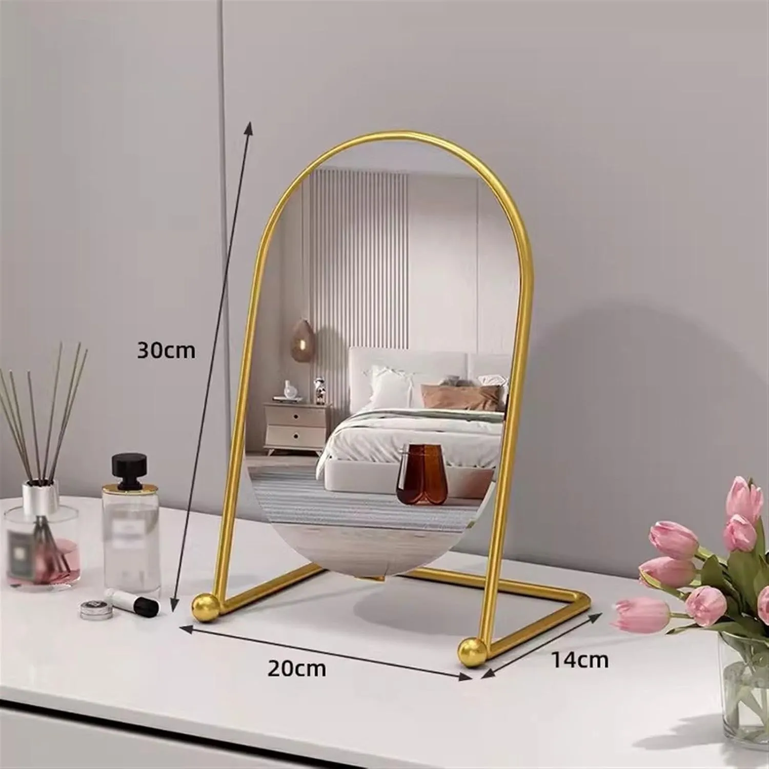 Makeup Mirror Desktop Vertical Makeup Mirror Home Bedroom Dressing Table Girls Beauty Mirror Bathroom Simple Makeup Mirror Vanity Mirror(Small)