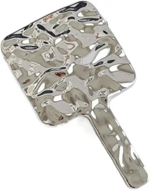 Makeup Mirror Simple Handle Mirror Female Silver Square Portable Makeup Mirror Handheld Makeup Mirror Small Mirror Silver Square Makeup Mirror Simple and Portable Tabletop Vanity Mirror(Small)