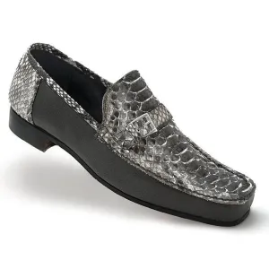Mauri Ca'D'Oro 3942 Grey Hand-Painted Genuine Python/Pebble Grain Nappa Leather Loafer Shoes