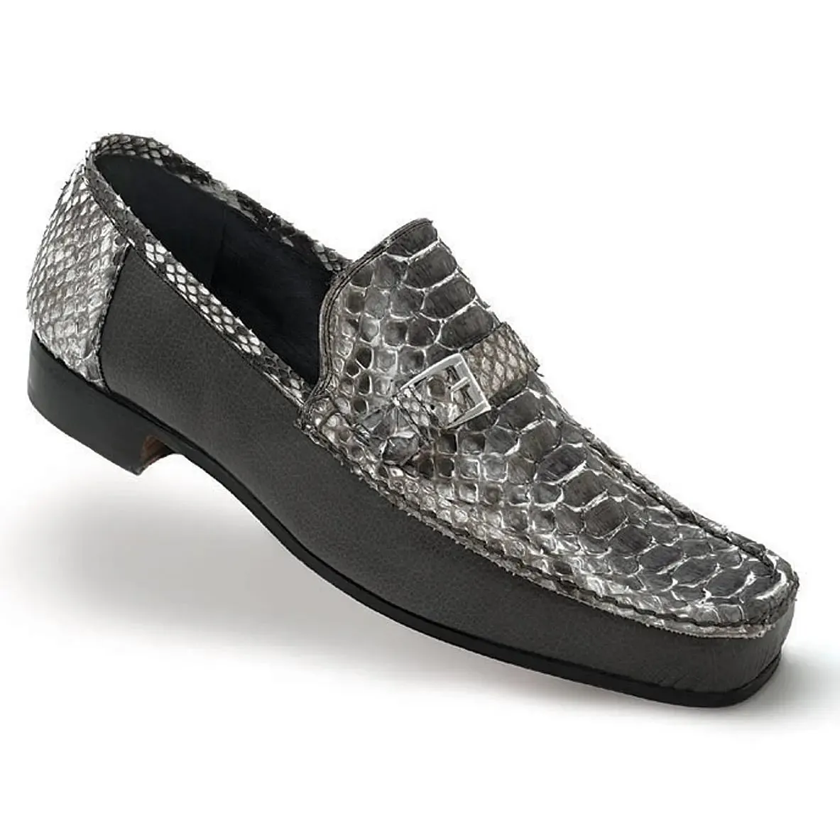 Mauri Ca'D'Oro 3942 Grey Hand-Painted Genuine Python/Pebble Grain Nappa Leather Loafer Shoes