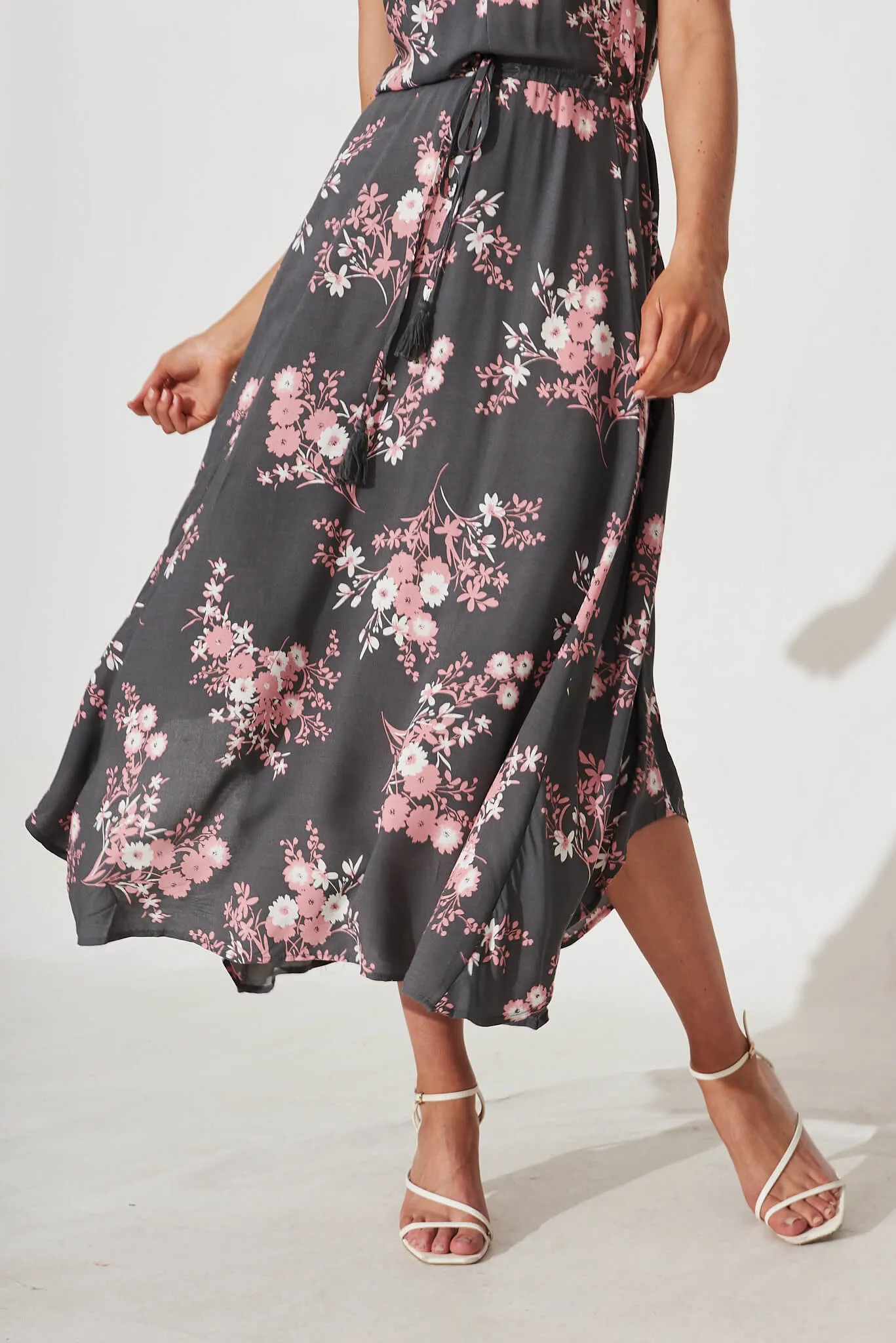 Mayfield Maxi Dress In Khaki With Pink Floral