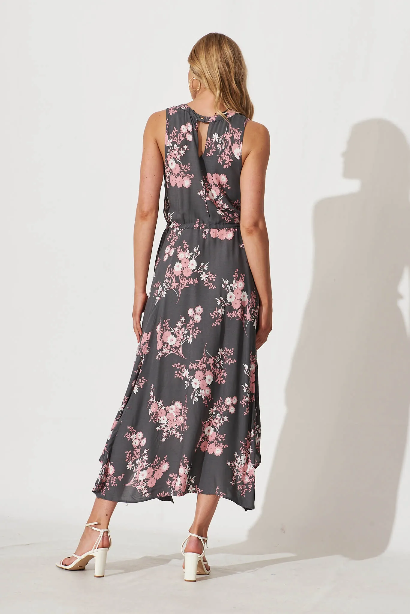 Mayfield Maxi Dress In Khaki With Pink Floral