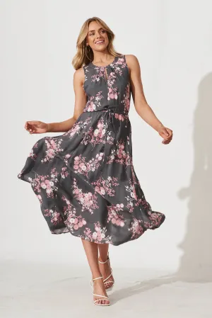 Mayfield Maxi Dress In Khaki With Pink Floral