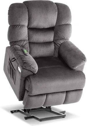 MCombo Lay Flat Dual Motor Power Lift Recliner Chair Sofa with Adjustable Headrest for Elderly People, Infinite Position, Fabric 7630 (Medium, Grey)