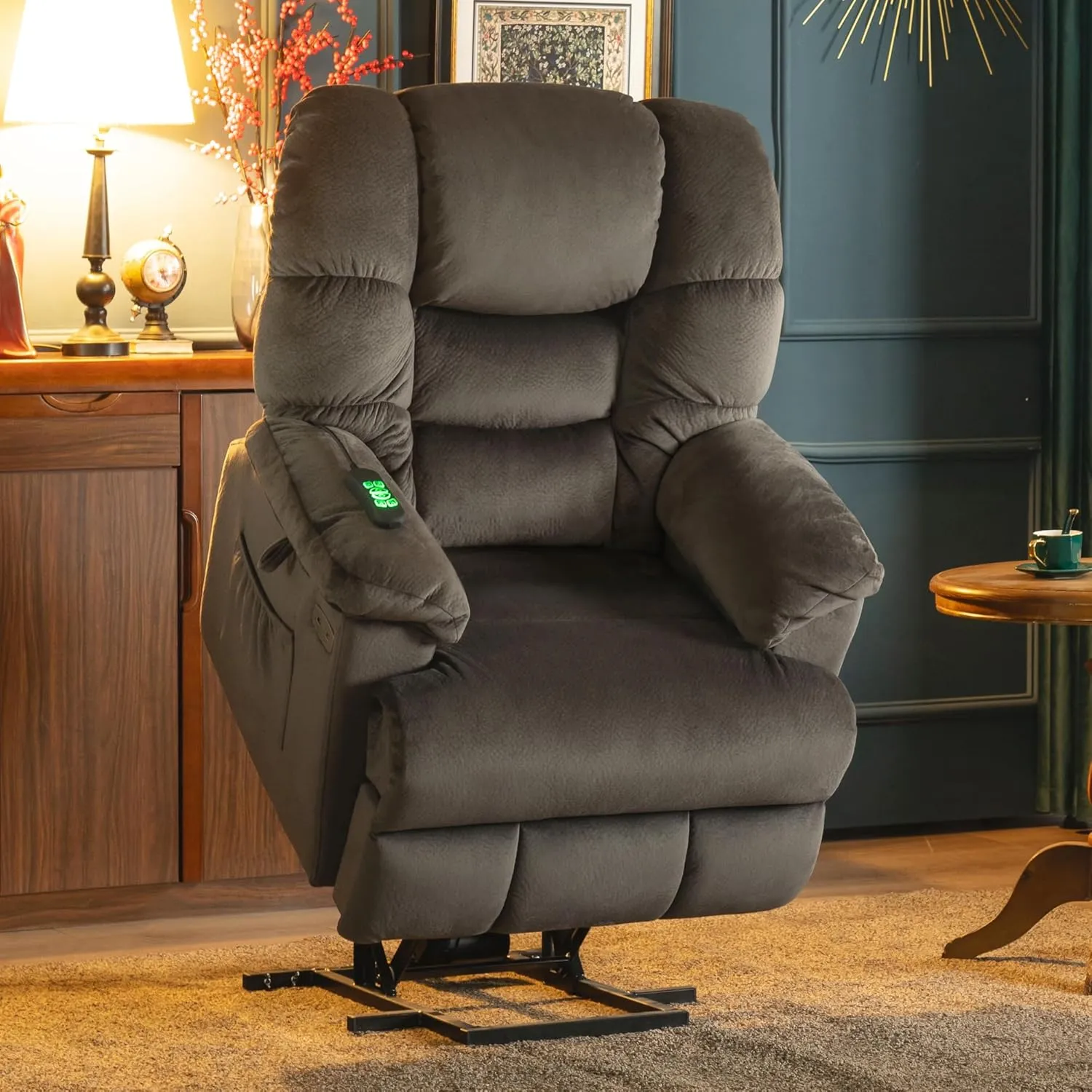 MCombo Lay Flat Dual Motor Power Lift Recliner Chair Sofa with Adjustable Headrest for Elderly People, Infinite Position, Fabric 7630 (Medium, Grey)