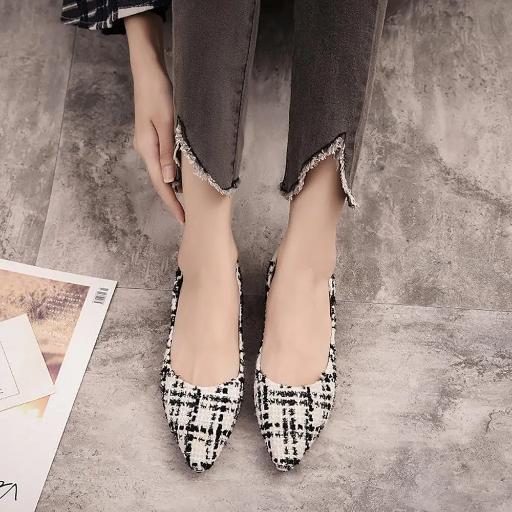 Meeshine Womens Classic Pointy Toe Ballet Flats Slip On Plaid Dress Flat Shoes