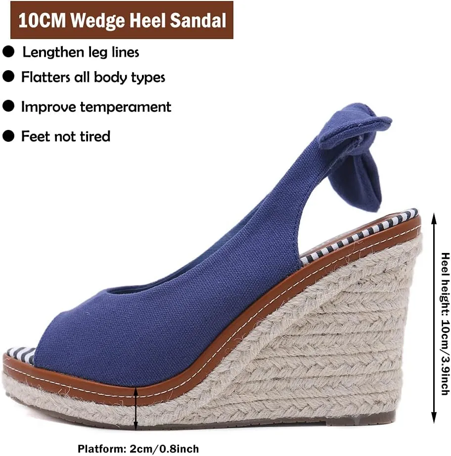 Mei MACLEOD Women's Wedge Sandals Platform Heel Espadrille Sandals Peep Toe Tied Slingback Strap Summer Sandals for Party Vacation