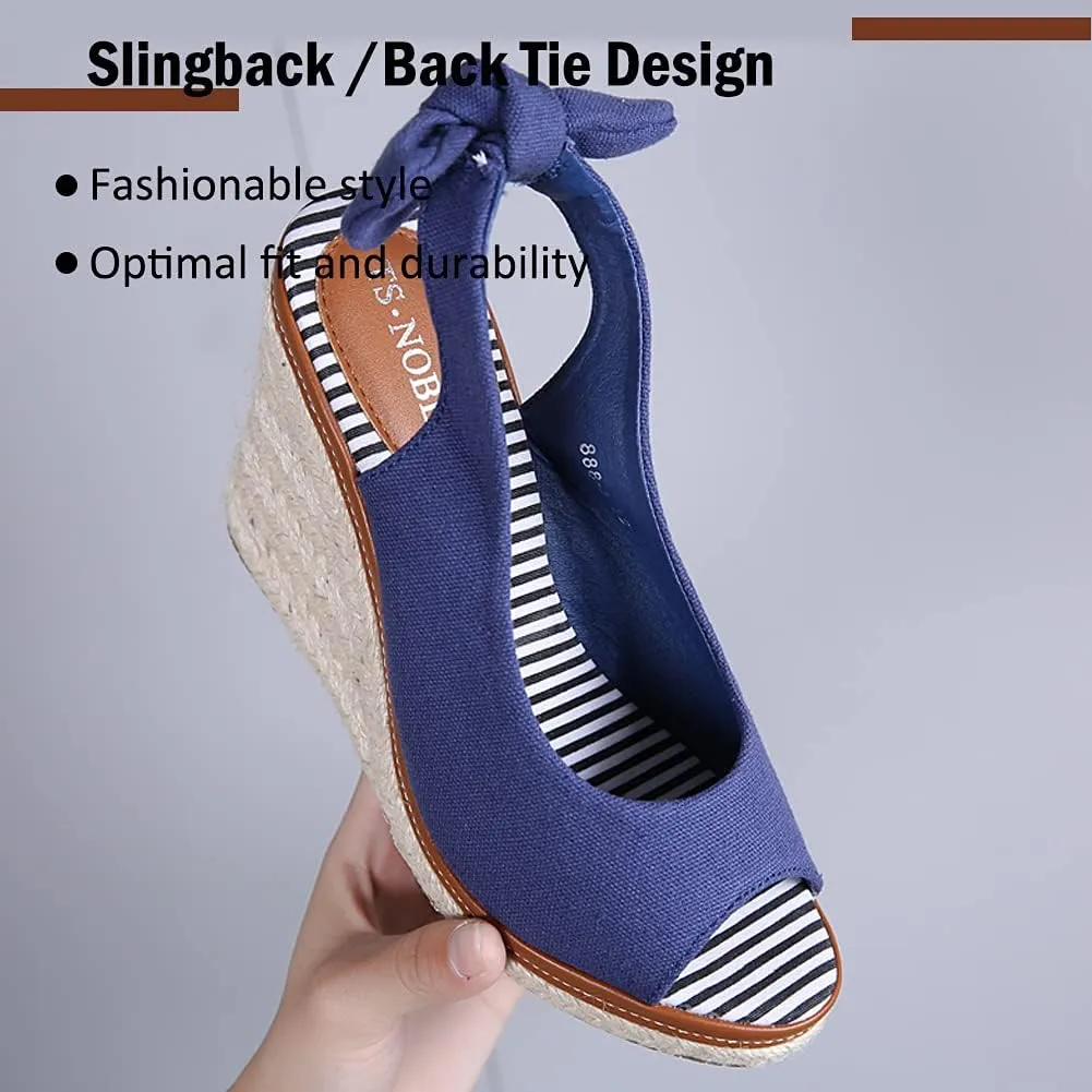Mei MACLEOD Women's Wedge Sandals Platform Heel Espadrille Sandals Peep Toe Tied Slingback Strap Summer Sandals for Party Vacation