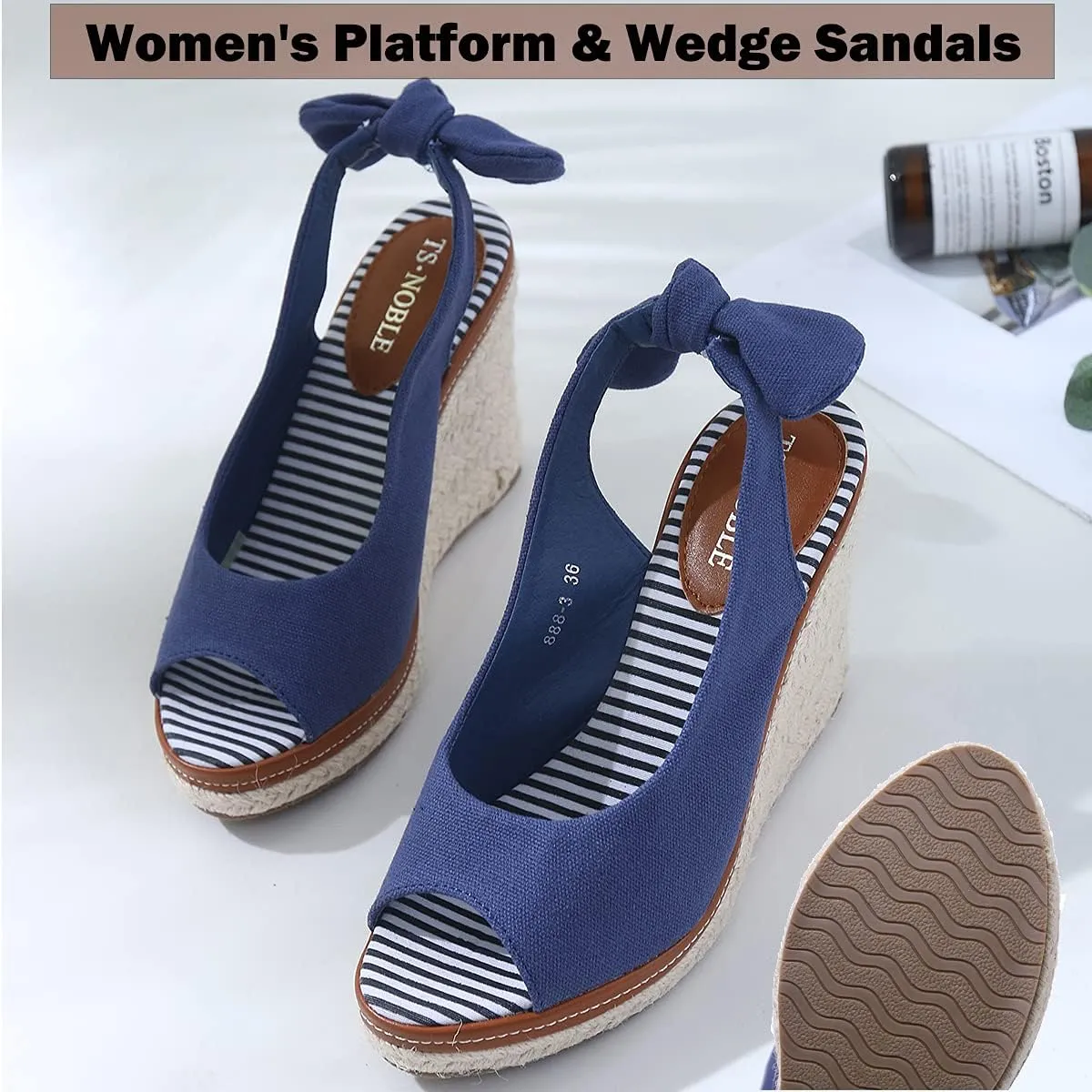Mei MACLEOD Women's Wedge Sandals Platform Heel Espadrille Sandals Peep Toe Tied Slingback Strap Summer Sandals for Party Vacation