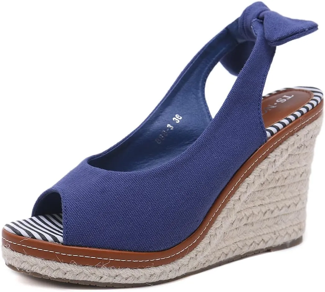 Mei MACLEOD Women's Wedge Sandals Platform Heel Espadrille Sandals Peep Toe Tied Slingback Strap Summer Sandals for Party Vacation