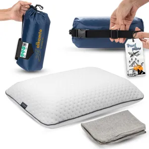 Memory Foam Pillow for Travel and Camping with Extra Cotton Cover – Easy to Carry Portable Bag (White)
