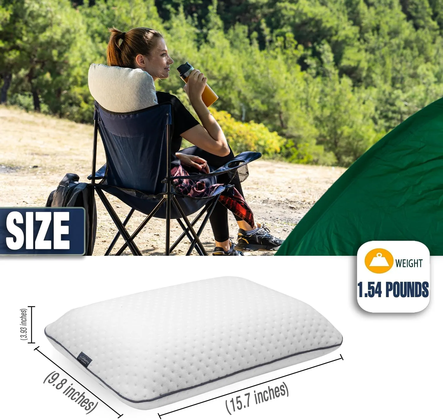 Memory Foam Pillow for Travel and Camping with Extra Cotton Cover – Easy to Carry Portable Bag (White)