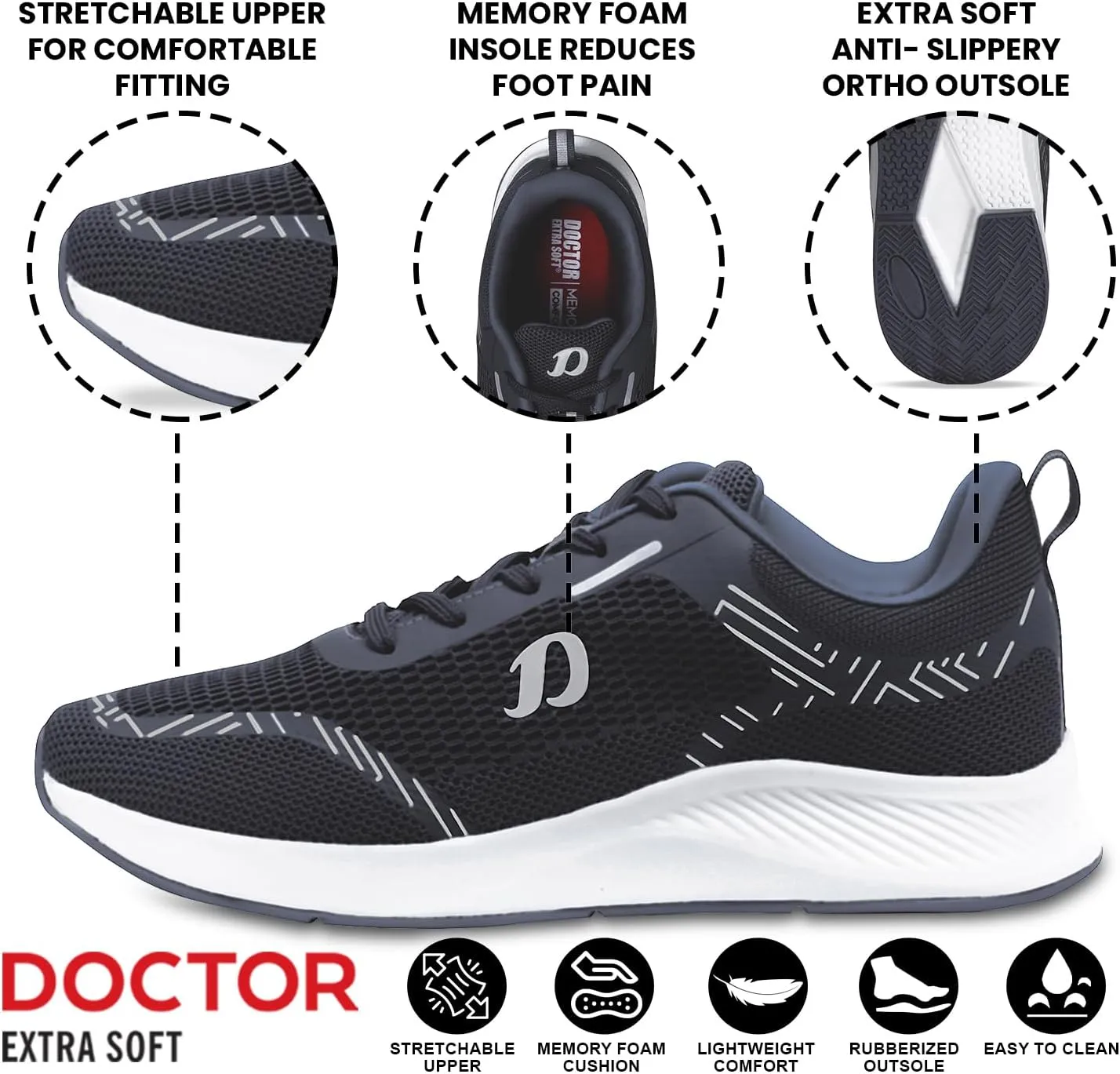 Mens Running Shoe with Memory Foam Insole & Ultrasoft Outsole|Sports,Gym,Training,Walking,Jogging,Casual,Athletics|Lightweight & Comfortable|Slipon Sneaker Lace-Up Gents Boys D-2010
