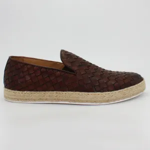 Men's slip on woven espadrille in calf leather brown (BRU11341)