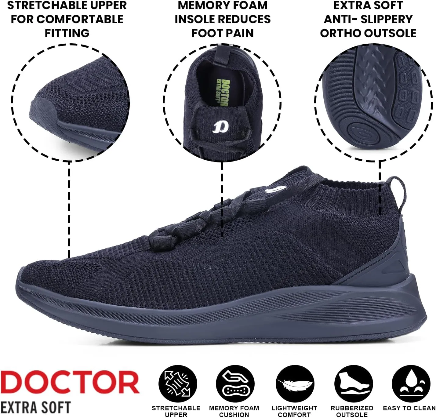 Men's Sports Shoes with Memory Foam Cushioned Insole| Running Walking Gym Training Jogging Athletics| Comfortable & Stylish| Casual & Lightweight| Slipon Sneaker Gent's Boy's D-2007