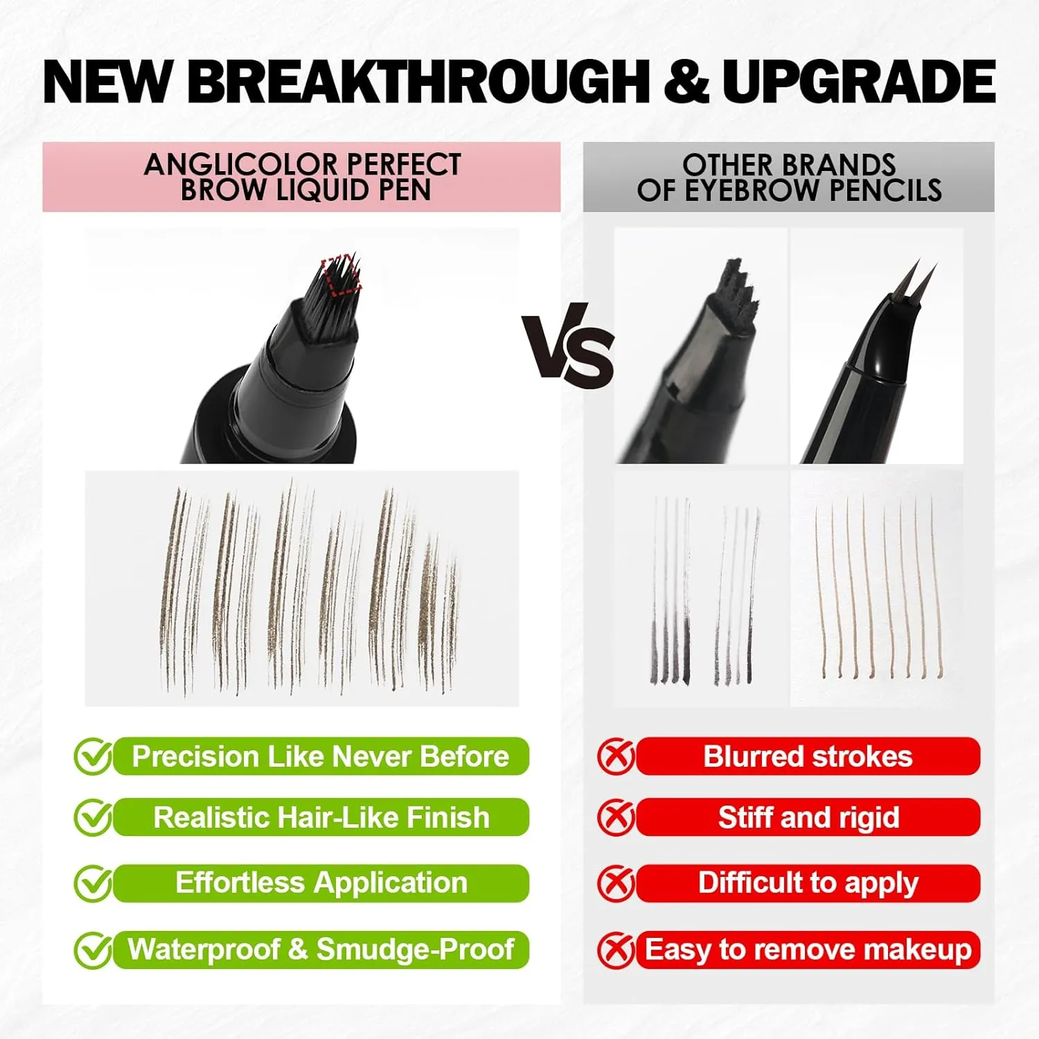 Microblading Eyebrow Pen, Liquid Eyebrow Pencil, Square Angled Eyebrow Brush Natural Hair-Like Brow, Long-Lasting, Waterproof Eyebrow Pen Easy To Color Quick Drying (01 Light Brown)