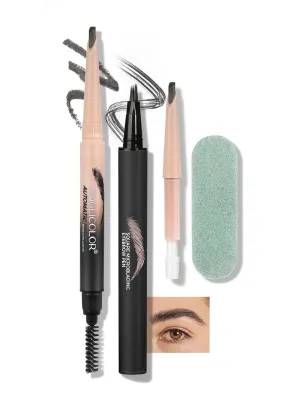 Microblading Eyebrow Pen,Natural Brows Eyebrow Pen,Easy To Color,Long Lasting,Quick Drying,Natural Shaping Outlining Filling Eyebrow Makeup (04 Gray Black)