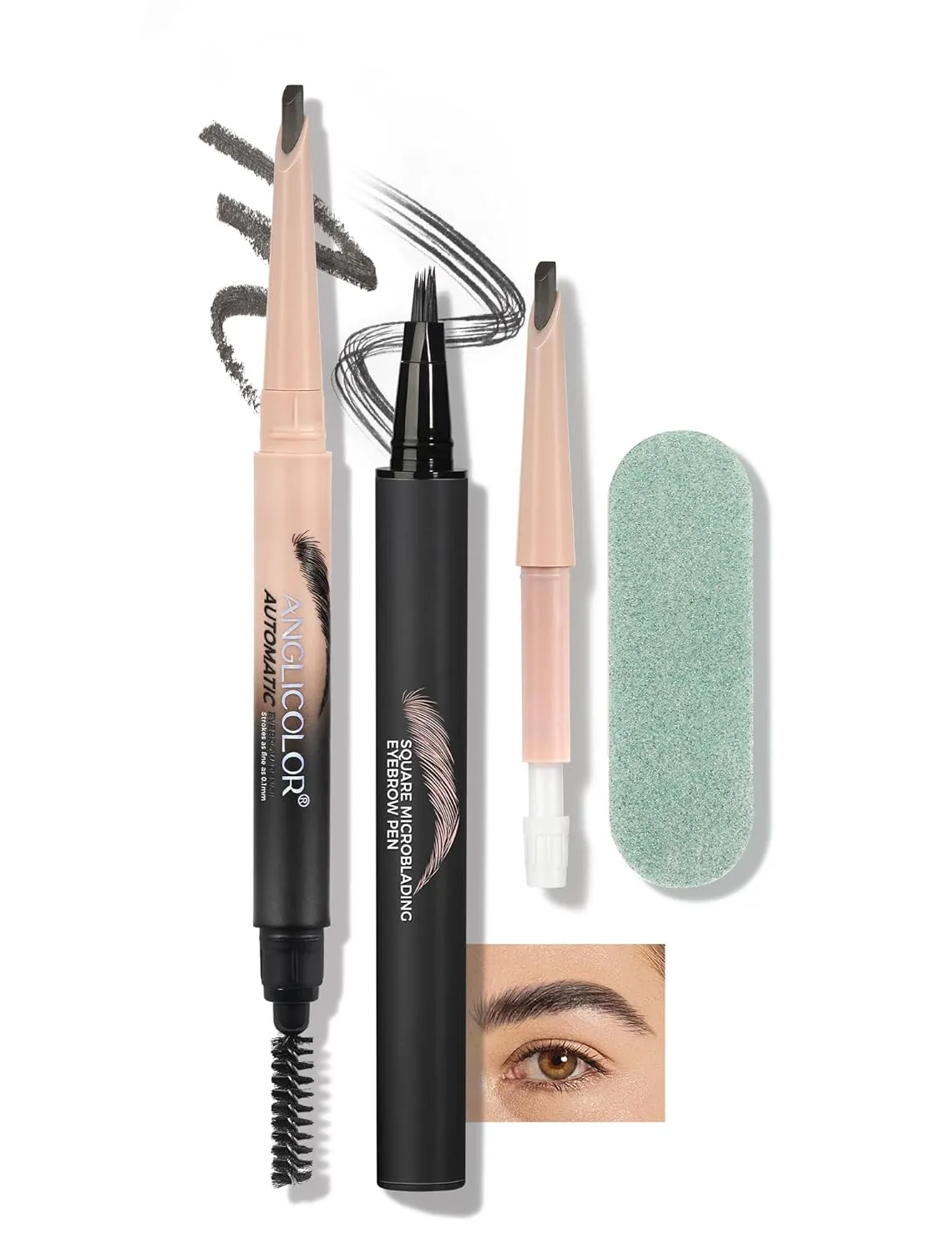Microblading Eyebrow Pen,Natural Brows Eyebrow Pen,Easy To Color,Long Lasting,Quick Drying,Natural Shaping Outlining Filling Eyebrow Makeup (04 Gray Black)