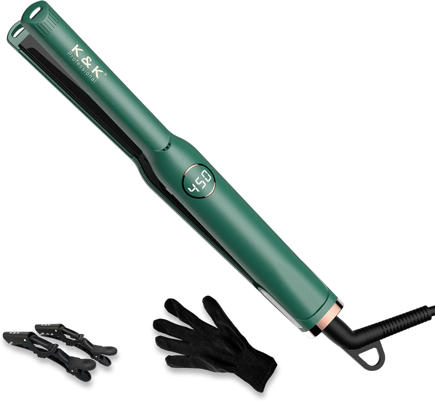 Mini 1/2 inch Flat Iron LED Display Tourmaline Titanium Ceramic Plate 4D 360°Swivel Small Hair Straightener for Woman Short Hair Adjustable Temperature Dual Voltage Auto Shut Off (Green, 0.5 Inch)