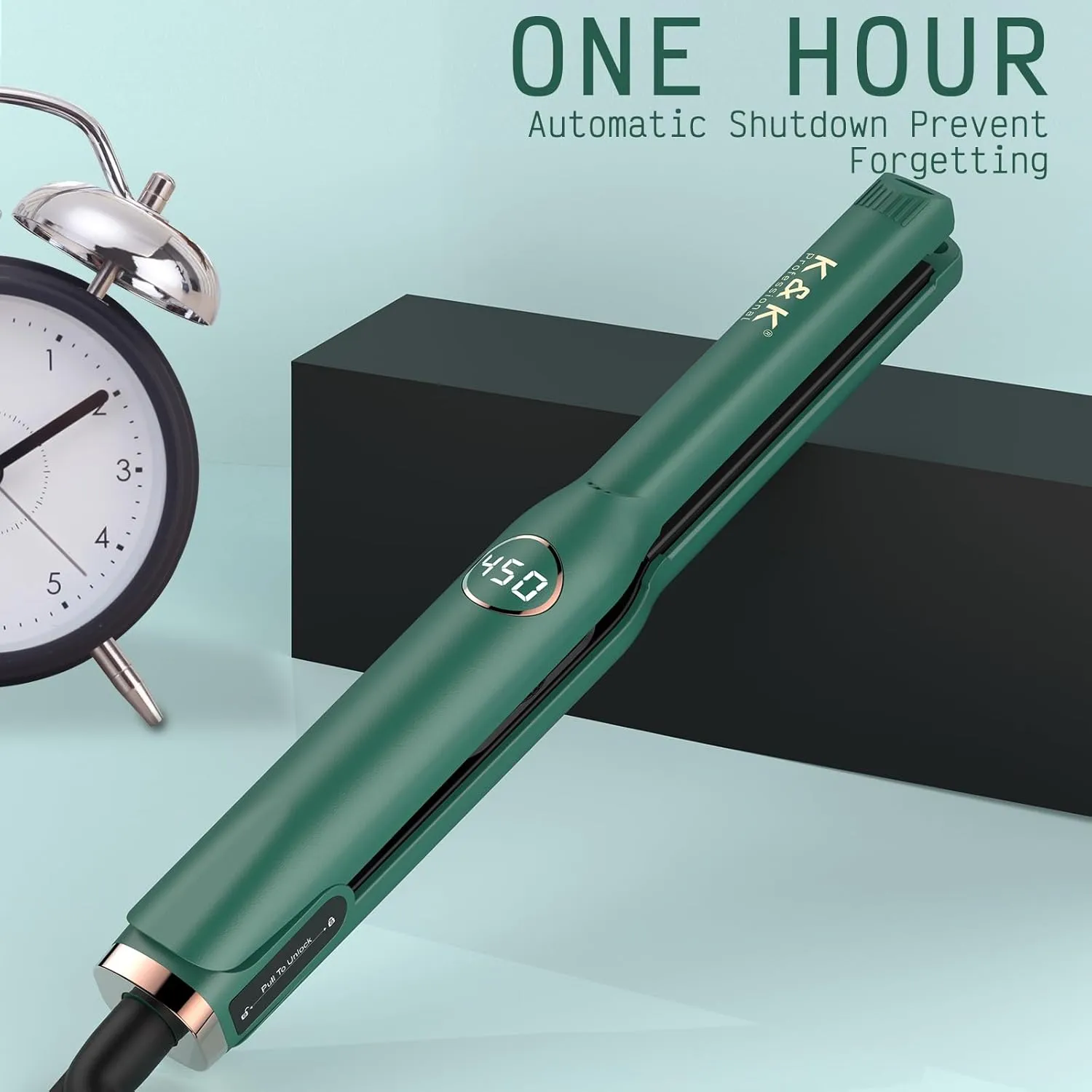 Mini 1/2 inch Flat Iron LED Display Tourmaline Titanium Ceramic Plate 4D 360°Swivel Small Hair Straightener for Woman Short Hair Adjustable Temperature Dual Voltage Auto Shut Off (Green, 0.5 Inch)