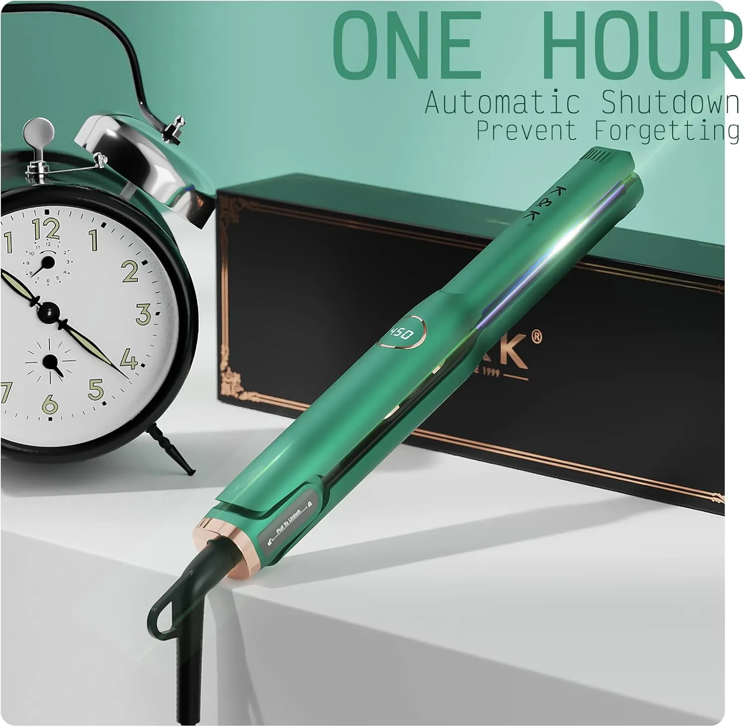 Mini 1/2 inch Flat Iron LED Display Tourmaline Titanium Ceramic Plate 4D 360°Swivel Small Hair Straightener for Woman Short Hair Adjustable Temperature Dual Voltage Auto Shut Off (Green, 0.5 Inch)