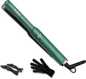 Mini 1/2 inch Flat Iron LED Display Tourmaline Titanium Ceramic Plate 4D 360°Swivel Small Hair Straightener for Woman Short Hair Adjustable Temperature Dual Voltage Auto Shut Off (Green, 0.5 Inch)