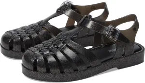 Mini Melissa Girls Possession Shiny (Little Big Kid) Fisherman Sandal, Glitter Black, 12