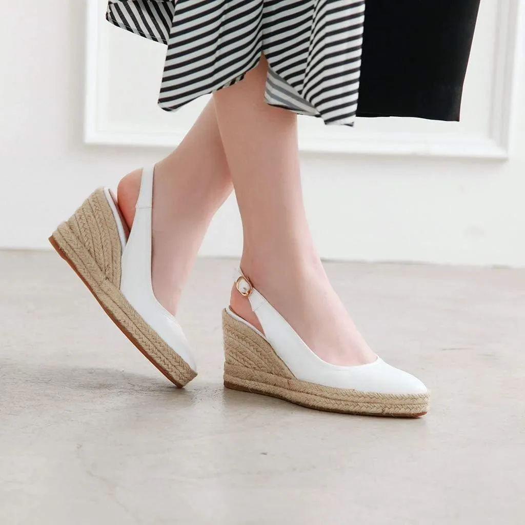 MIOKE Women's Espadrille Wedge Sandals Pointed Toe Slingback Strap Chunky Platform High Heel Dress Shoes