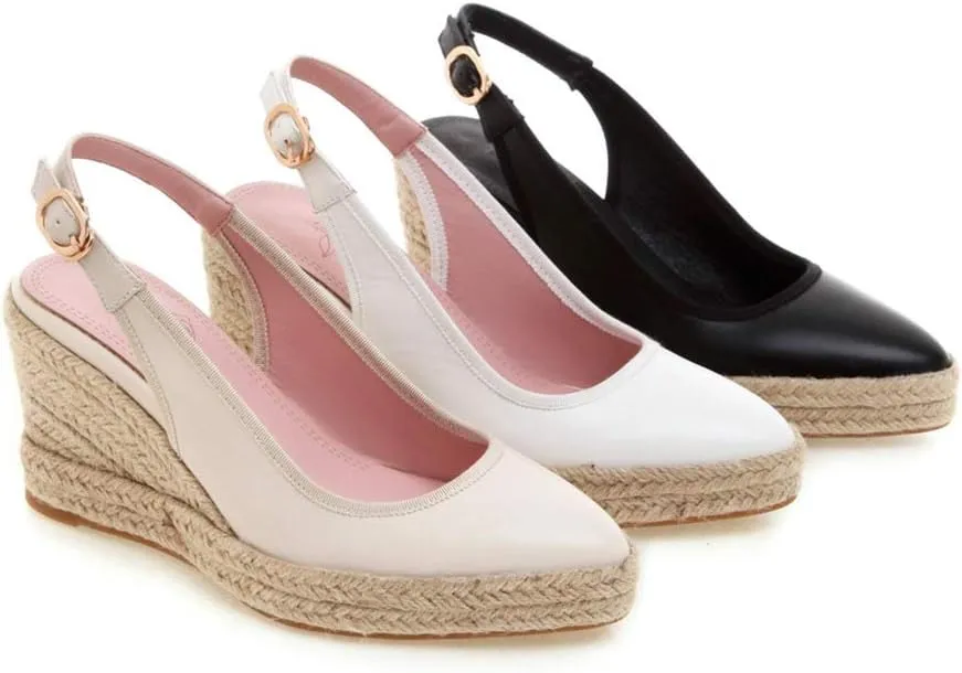 MIOKE Women's Espadrille Wedge Sandals Pointed Toe Slingback Strap Chunky Platform High Heel Dress Shoes