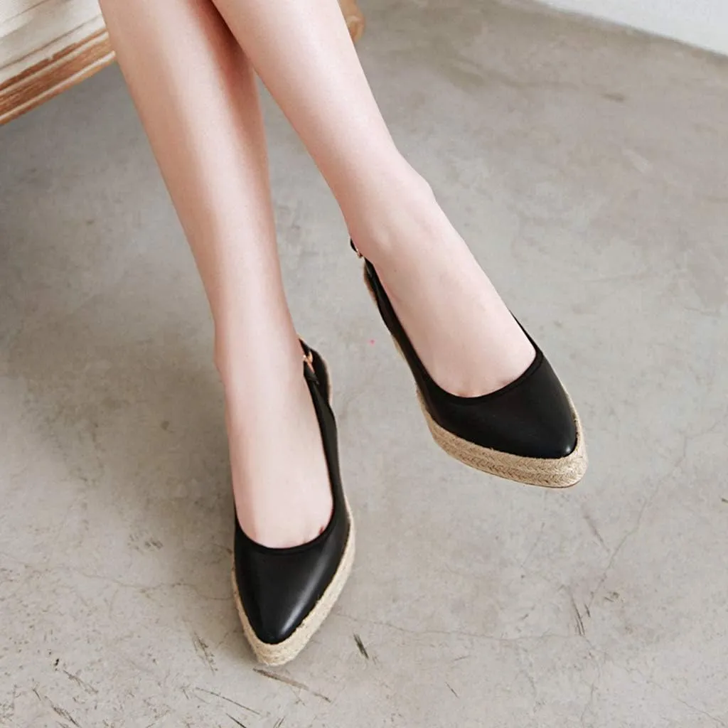 MIOKE Women's Espadrille Wedge Sandals Pointed Toe Slingback Strap Chunky Platform High Heel Dress Shoes