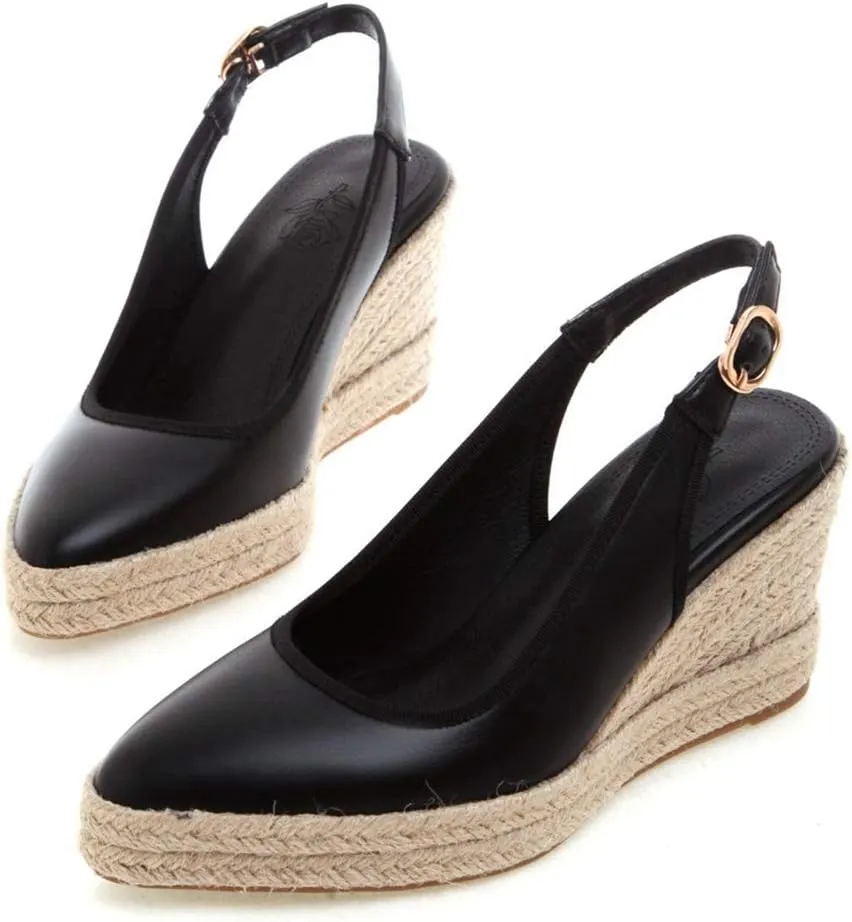MIOKE Women's Espadrille Wedge Sandals Pointed Toe Slingback Strap Chunky Platform High Heel Dress Shoes
